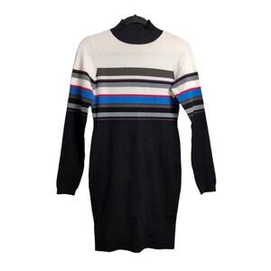 karen millen black and white knitted dress Karen Millen Petite Stripe Fitted Long Sleeve Knitted Midi Dress in Navy